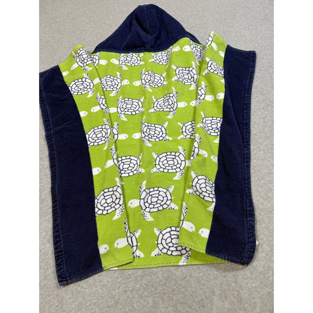 Pottery Barn Kids Sea Turtle Hooded Beach Towel Wrap Green Navy Blue Cotton